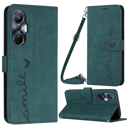 For Infinix Hot 20S 4G PU Leather Magnetic Phone Case Skin-touch Feeling Heart Shape Imprinted Wallet Stand Flip Cover with Shoulder Strap