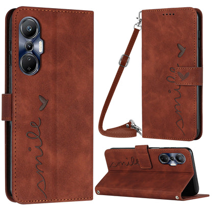 For Infinix Hot 20S 4G PU Leather Magnetic Phone Case Skin-touch Feeling Heart Shape Imprinted Wallet Stand Flip Cover with Shoulder Strap