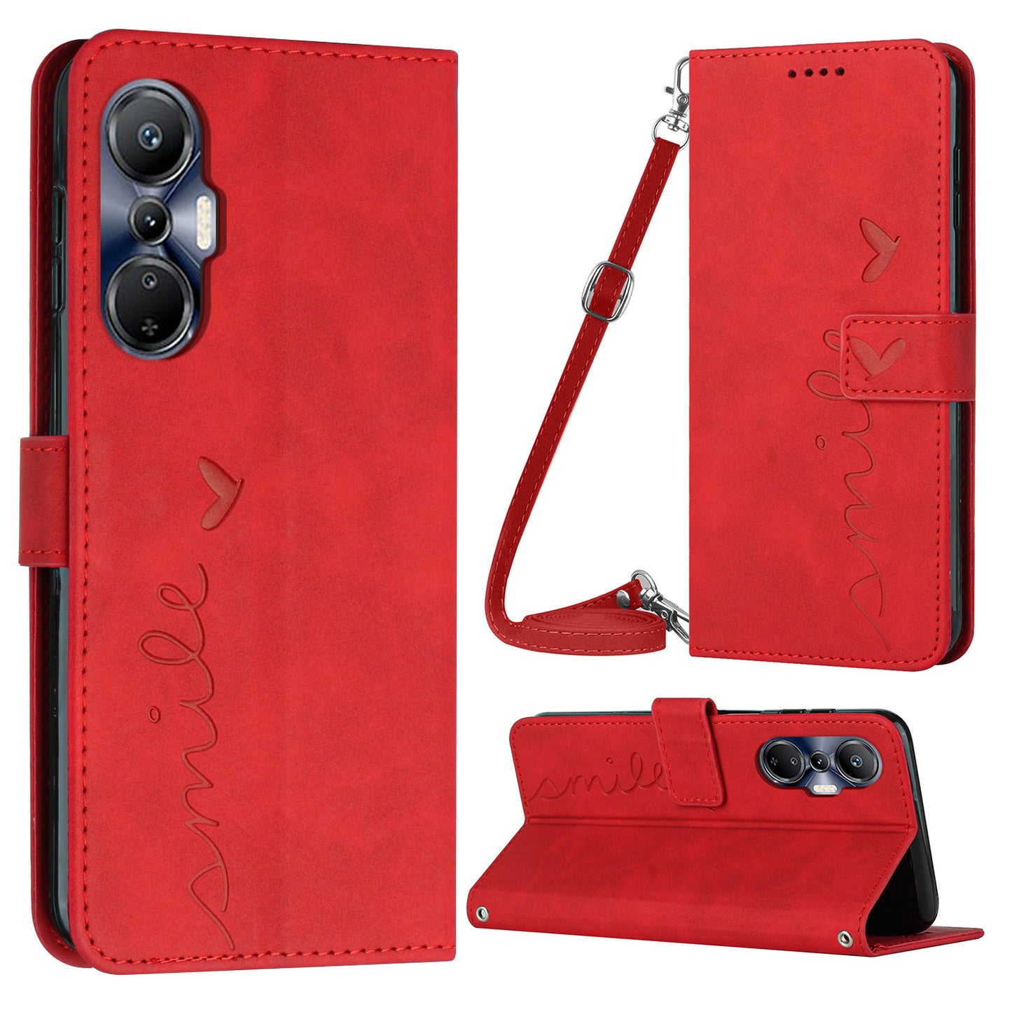 For Infinix Hot 20S 4G PU Leather Magnetic Phone Case Skin-touch Feeling Heart Shape Imprinted Wallet Stand Flip Cover with Shoulder Strap