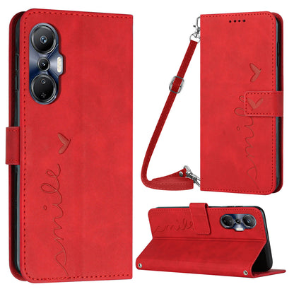 For Infinix Hot 20S 4G PU Leather Magnetic Phone Case Skin-touch Feeling Heart Shape Imprinted Wallet Stand Flip Cover with Shoulder Strap