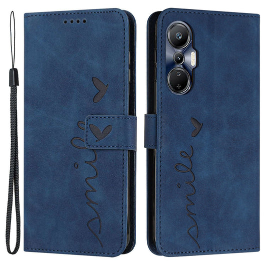 For Infinix Hot 20S 4G Imprinted Heart Shape PU Leather Case Skin-touch Feeling Stand Wallet Shockproof Phone Cover with Strap