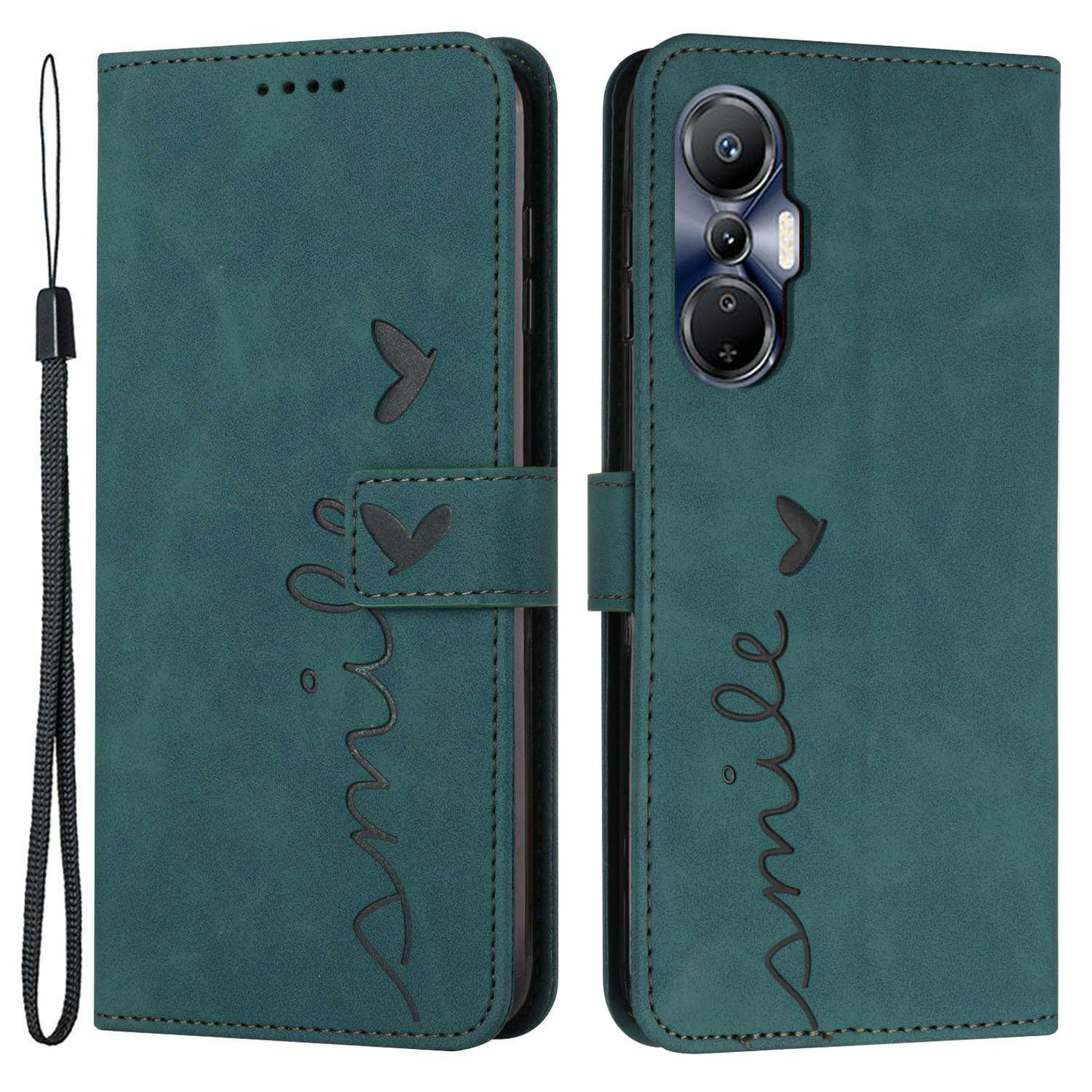 For Infinix Hot 20S 4G Imprinted Heart Shape PU Leather Case Skin-touch Feeling Stand Wallet Shockproof Phone Cover with Strap