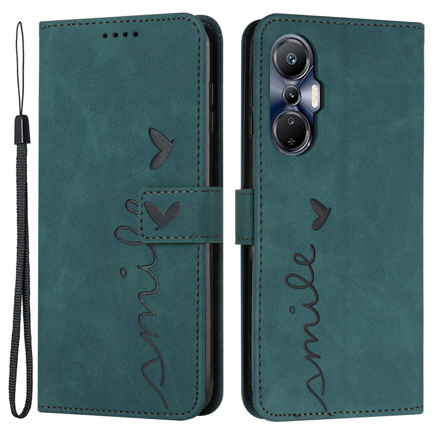 For Infinix Hot 20S 4G Imprinted Heart Shape PU Leather Case Skin-touch Feeling Stand Wallet Shockproof Phone Cover with Strap