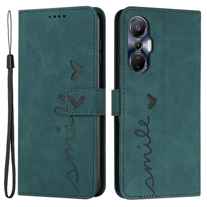 For Infinix Hot 20S 4G Imprinted Heart Shape PU Leather Case Skin-touch Feeling Stand Wallet Shockproof Phone Cover with Strap