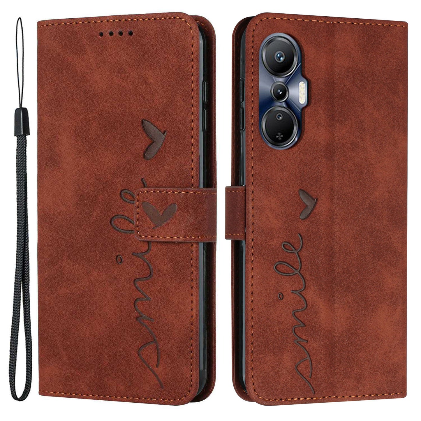 For Infinix Hot 20S 4G Imprinted Heart Shape PU Leather Case Skin-touch Feeling Stand Wallet Shockproof Phone Cover with Strap
