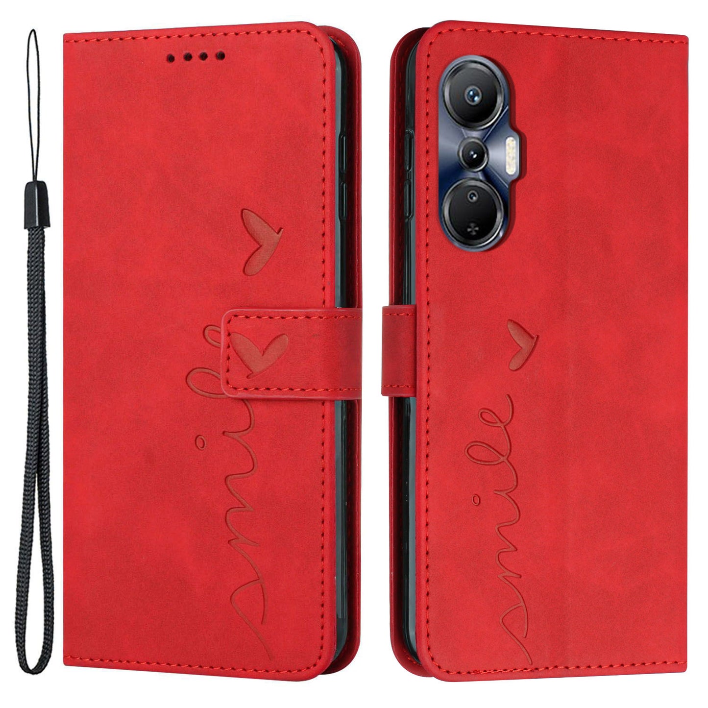 For Infinix Hot 20S 4G Imprinted Heart Shape PU Leather Case Skin-touch Feeling Stand Wallet Shockproof Phone Cover with Strap