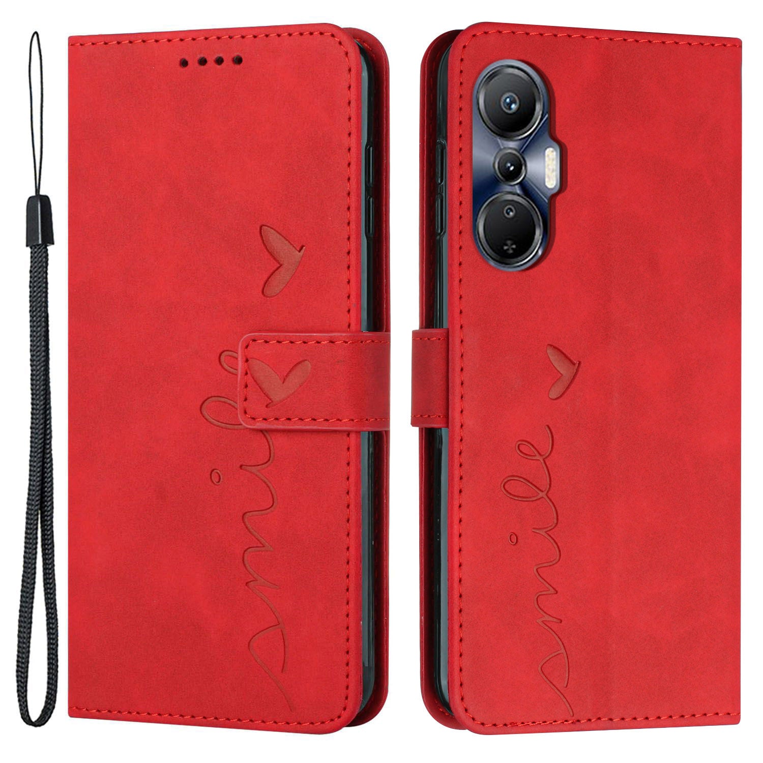 For Infinix Hot 20S 4G Imprinted Heart Shape PU Leather Case Skin-touch Feeling Stand Wallet Shockproof Phone Cover with Strap
