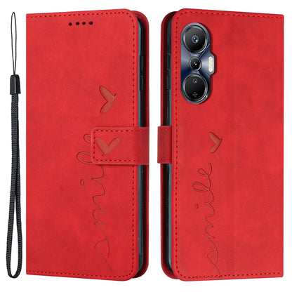 For Infinix Hot 20S 4G Imprinted Heart Shape PU Leather Case Skin-touch Feeling Stand Wallet Shockproof Phone Cover with Strap