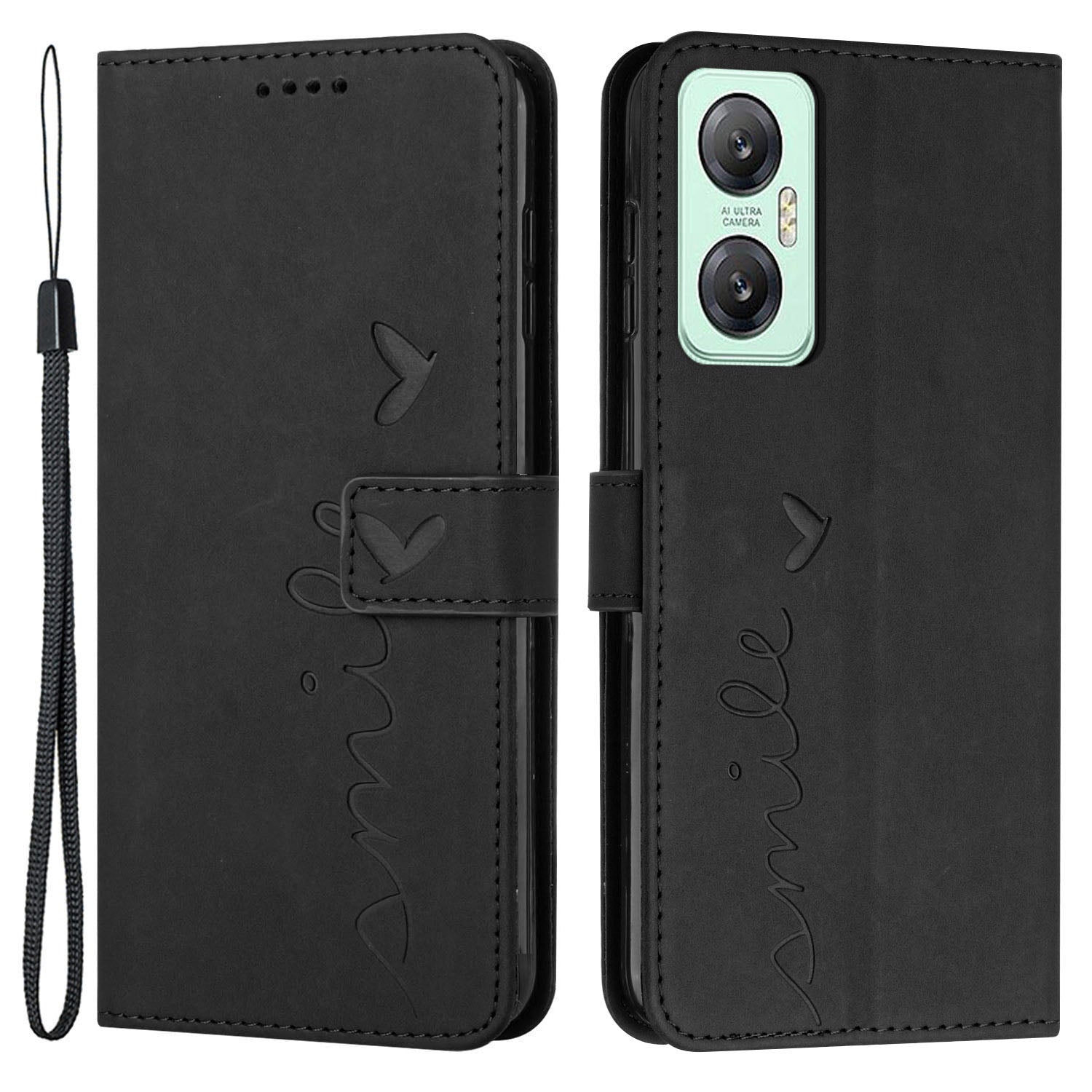 For Infinix Hot 20 5G Flip Folio PU Leather Wallet Phone Case Imprinted Heart Shape Skin-touch Feeling Stand Magnetic Cover with Strap