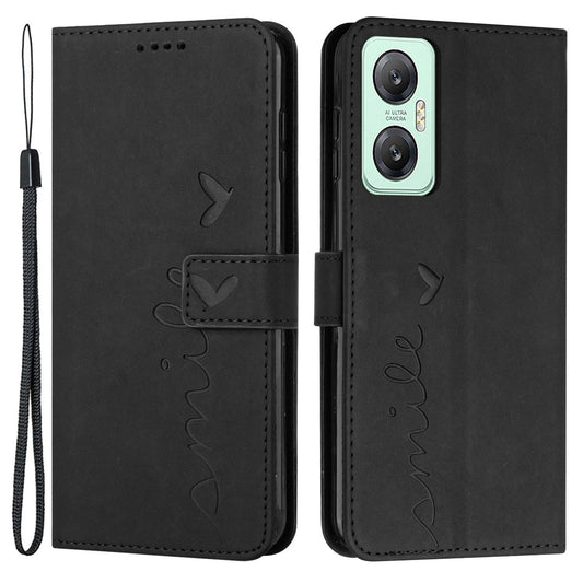 For Infinix Hot 20 5G Flip Folio PU Leather Wallet Phone Case Imprinted Heart Shape Skin-touch Feeling Stand Magnetic Cover with Strap