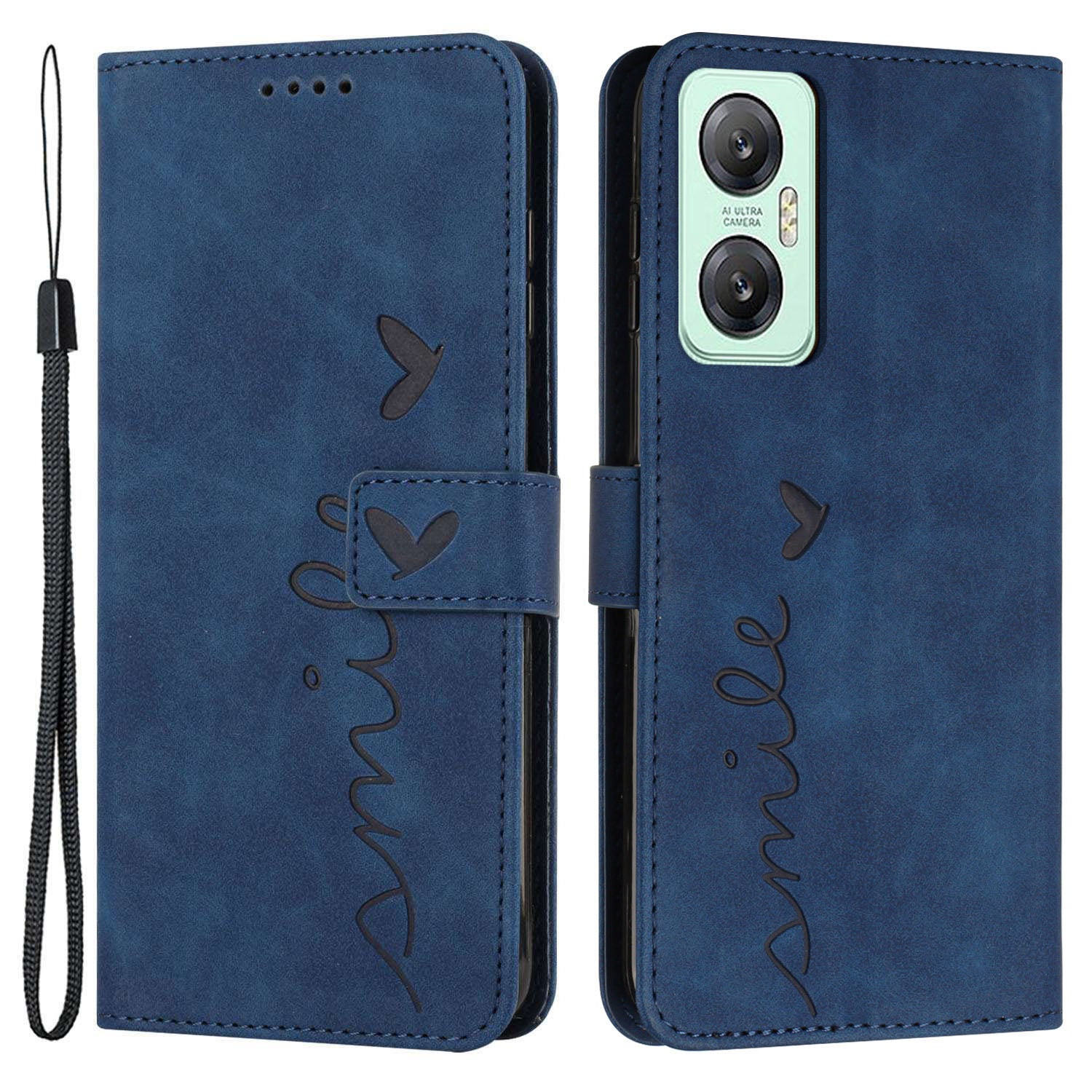 For Infinix Hot 20 5G Flip Folio PU Leather Wallet Phone Case Imprinted Heart Shape Skin-touch Feeling Stand Magnetic Cover with Strap
