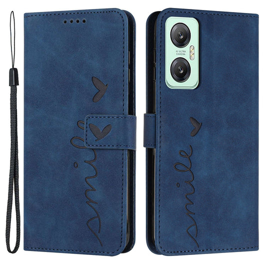 For Infinix Hot 20 5G Flip Folio PU Leather Wallet Phone Case Imprinted Heart Shape Skin-touch Feeling Stand Magnetic Cover with Strap