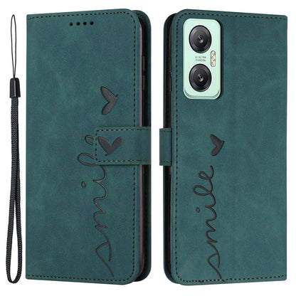 For Infinix Hot 20 5G Flip Folio PU Leather Wallet Phone Case Imprinted Heart Shape Skin-touch Feeling Stand Magnetic Cover with Strap