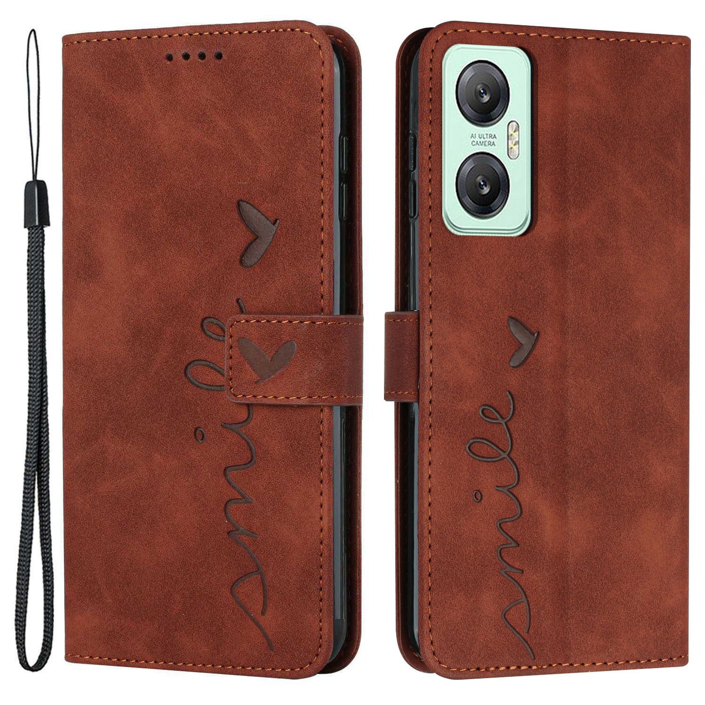 For Infinix Hot 20 5G Flip Folio PU Leather Wallet Phone Case Imprinted Heart Shape Skin-touch Feeling Stand Magnetic Cover with Strap