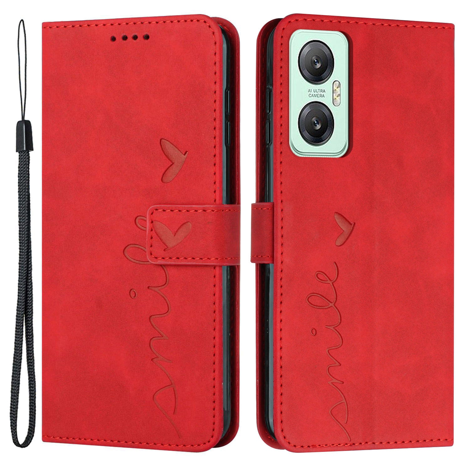 For Infinix Hot 20 5G Flip Folio PU Leather Wallet Phone Case Imprinted Heart Shape Skin-touch Feeling Stand Magnetic Cover with Strap