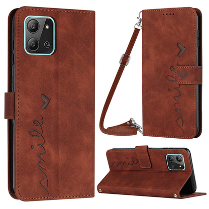 For Infinix Hot 11 2022 4G Skin-touch PU Leather Flip Folio Phone Case Imprinted Heart Shape Stand Wallet Magnetic Closure Cover with Shoulder Strap