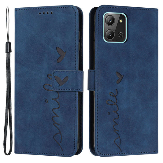 For Infinix Hot 11 2022 4G Anti-fall Protective Phone Flip Wallet Case Stand Imprinted Heart Shape Magnetic Skin-touch PU Leather Phone Cover with Strap