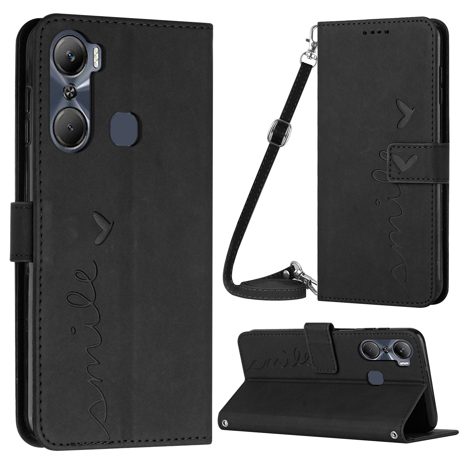 For Infinix Hot 12 Pro 4G Skin-touch Feeling PU Leather Case Imprinted Heart Shape Wallet Stand Shockproof Phone Cover with Shoulder Strap