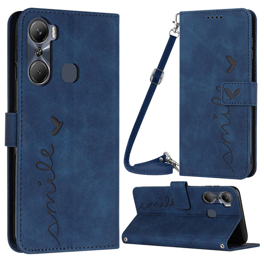For Infinix Hot 12 Pro 4G Skin-touch Feeling PU Leather Case Imprinted Heart Shape Wallet Stand Shockproof Phone Cover with Shoulder Strap