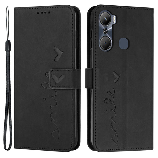 For Infinix Hot 12 Pro 4G Skin-touch PU Leather Phone Cover Heart Shape Imprinting Anti-scratch Phone Wallet Stand Case