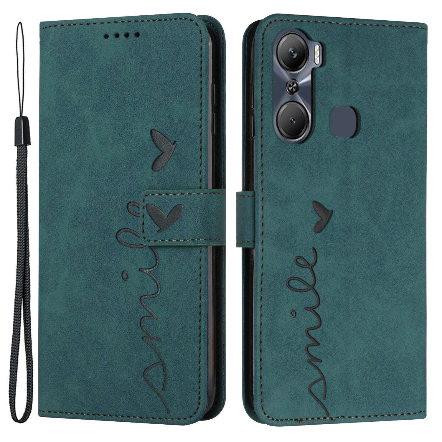 For Infinix Hot 12 Pro 4G Skin-touch PU Leather Phone Cover Heart Shape Imprinting Anti-scratch Phone Wallet Stand Case