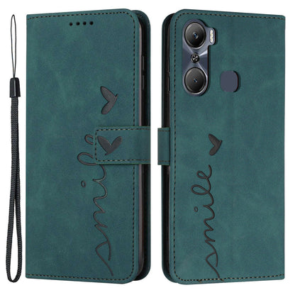 For Infinix Hot 12 Pro 4G Skin-touch PU Leather Phone Cover Heart Shape Imprinting Anti-scratch Phone Wallet Stand Case
