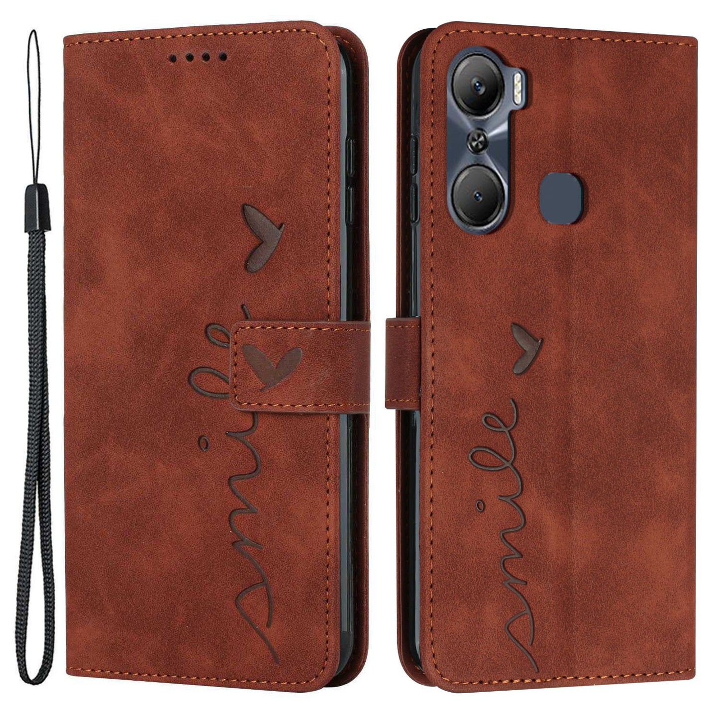 For Infinix Hot 12 Pro 4G Skin-touch PU Leather Phone Cover Heart Shape Imprinting Anti-scratch Phone Wallet Stand Case