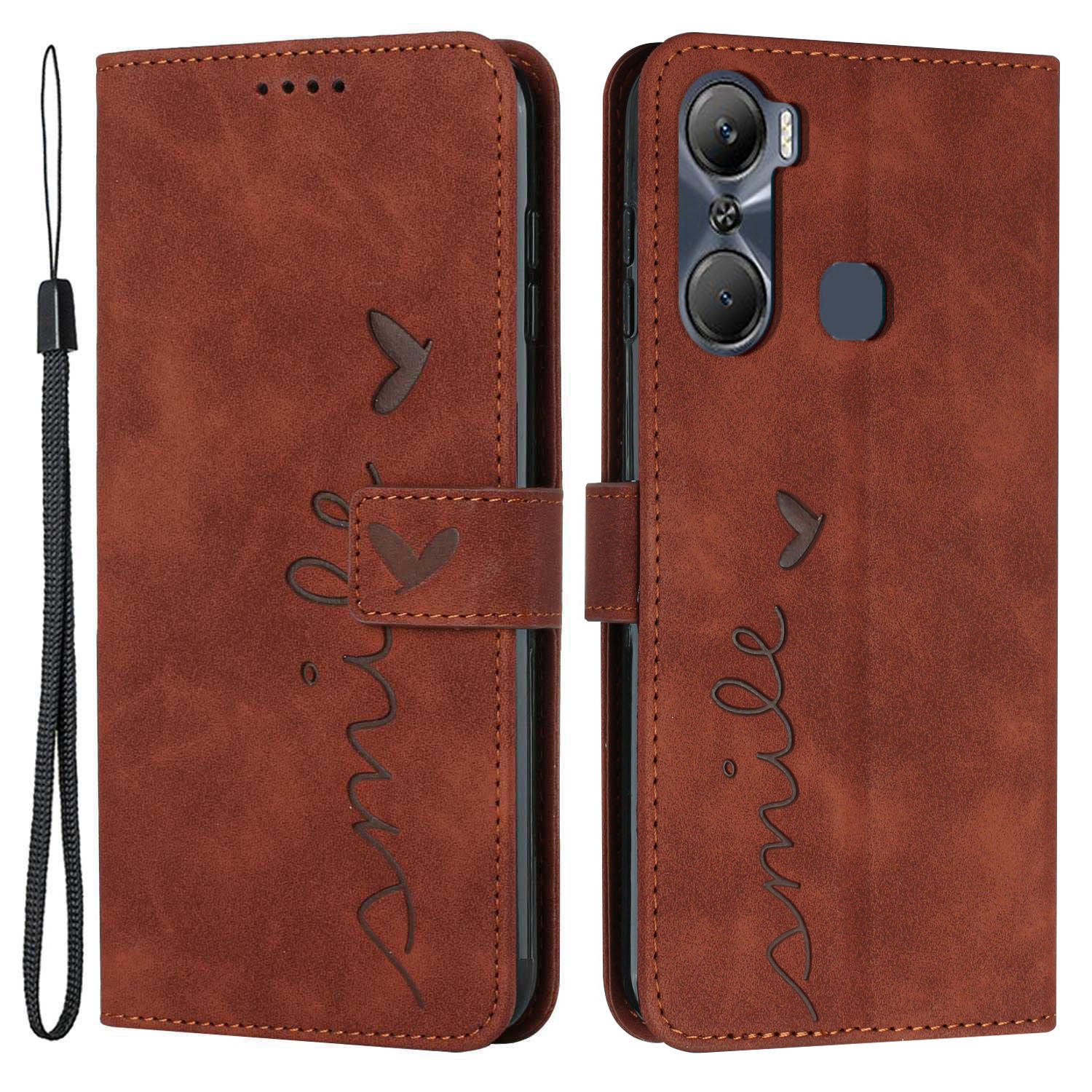 For Infinix Hot 12 Pro 4G Skin-touch PU Leather Phone Cover Heart Shape Imprinting Anti-scratch Phone Wallet Stand Case