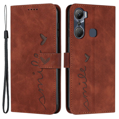 For Infinix Hot 12 Pro 4G Skin-touch PU Leather Phone Cover Heart Shape Imprinting Anti-scratch Phone Wallet Stand Case