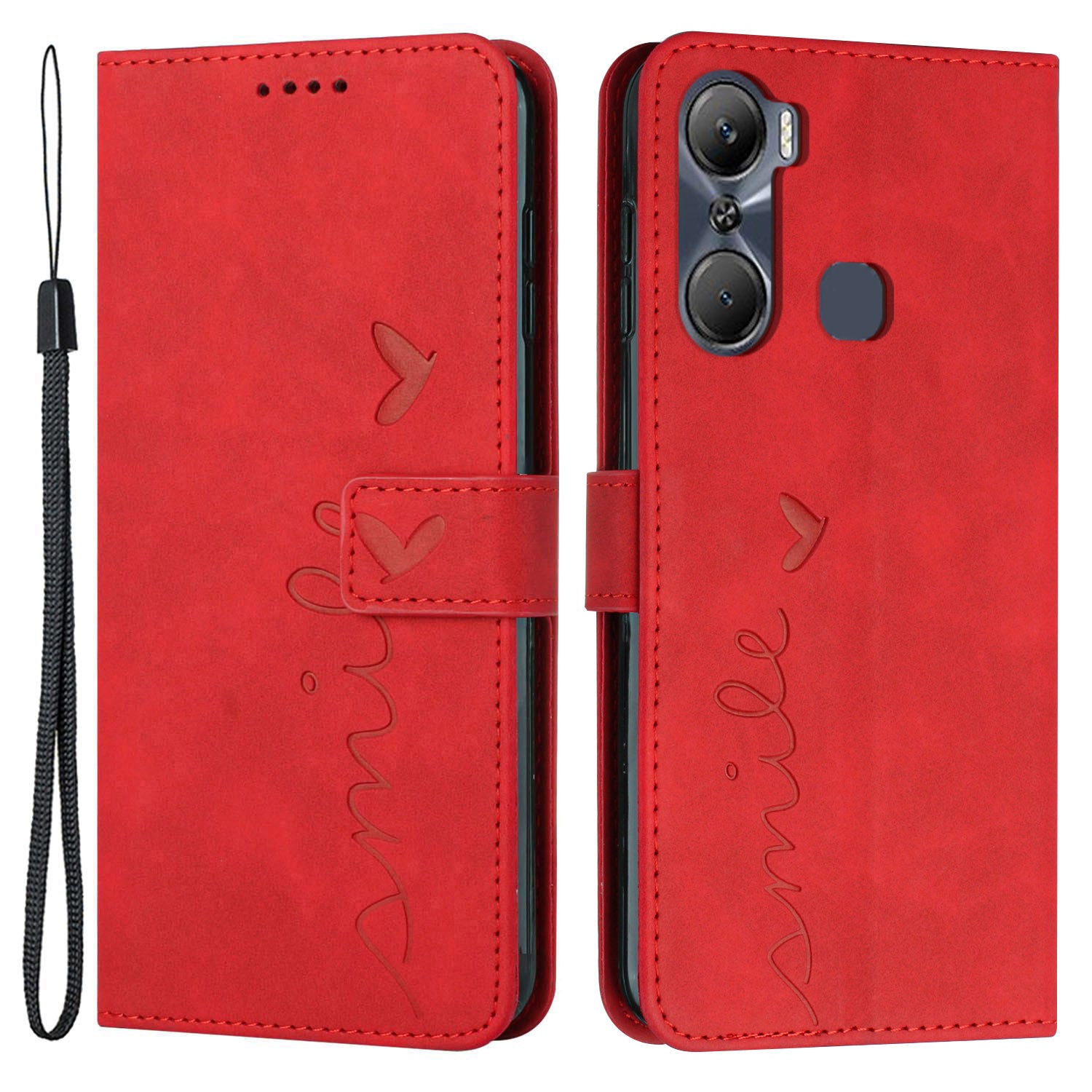 For Infinix Hot 12 Pro 4G Skin-touch PU Leather Phone Cover Heart Shape Imprinting Anti-scratch Phone Wallet Stand Case