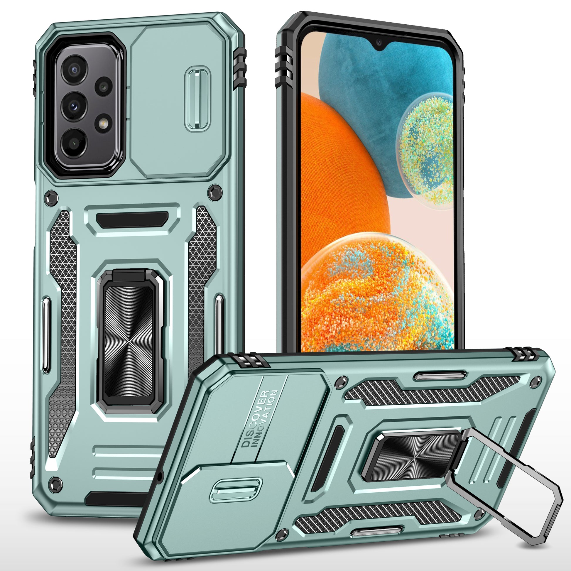 Armor Series for Samsung Galaxy A23 4G / 5G (Global Version) Kickstand Design Phone Case PC + TPU Protective Back Cover with Slide Camera Cover