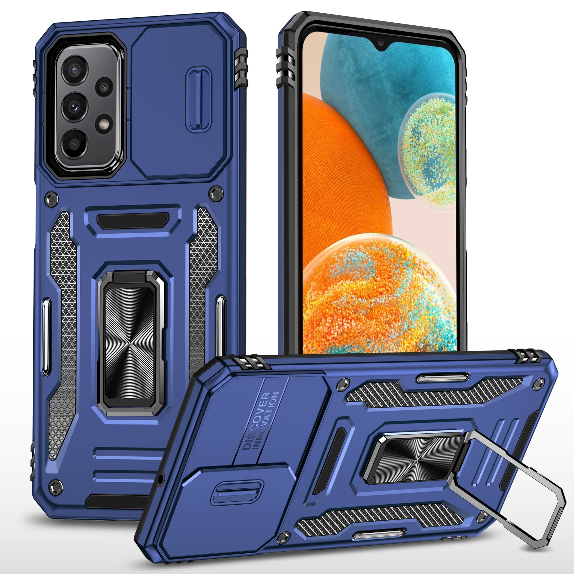 Armor Series for Samsung Galaxy A23 4G / 5G (Global Version) Kickstand Design Phone Case PC + TPU Protective Back Cover with Slide Camera Cover