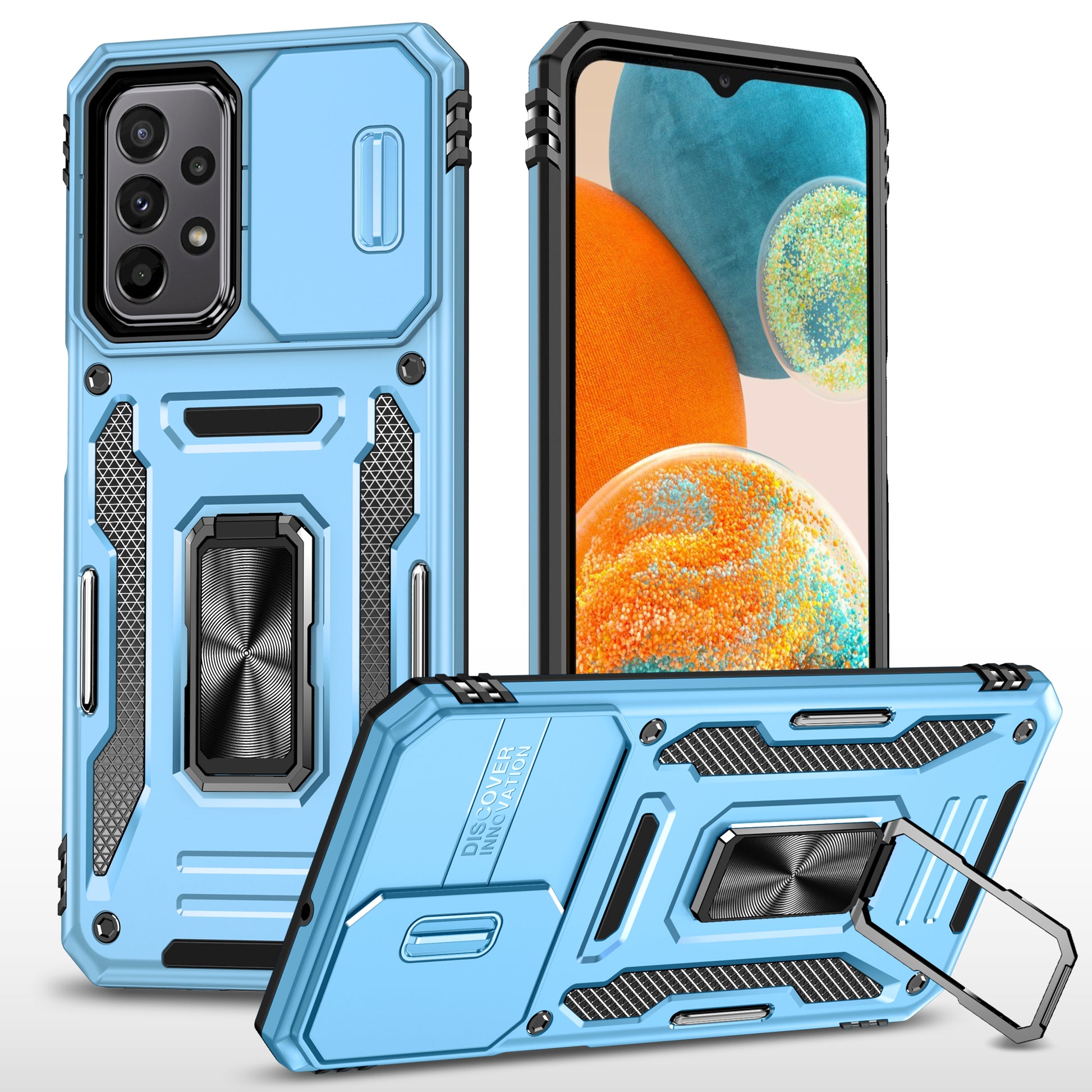 Armor Series for Samsung Galaxy A23 4G / 5G (Global Version) Kickstand Design Phone Case PC + TPU Protective Back Cover with Slide Camera Cover