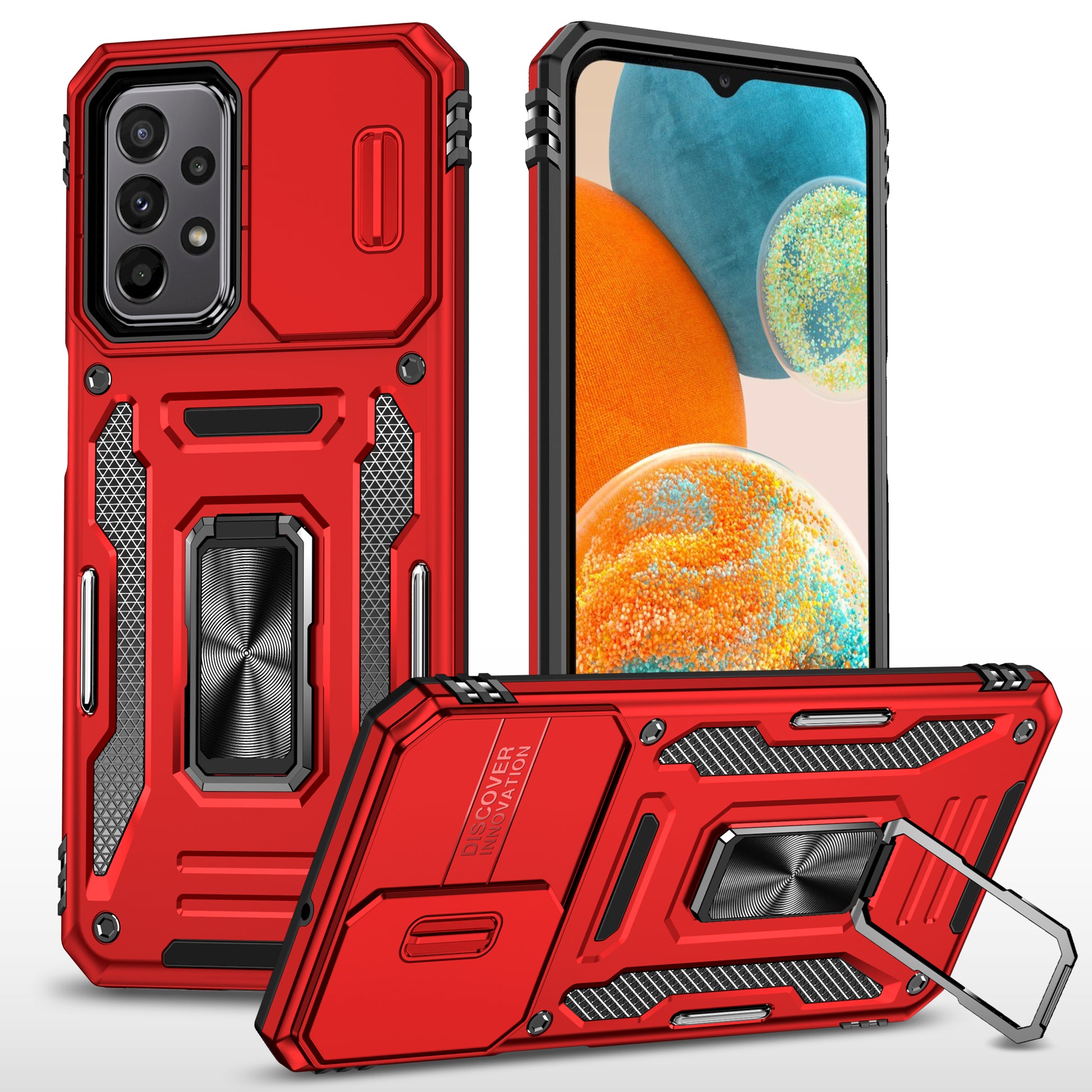 Armor Series for Samsung Galaxy A23 4G / 5G (Global Version) Kickstand Design Phone Case PC + TPU Protective Back Cover with Slide Camera Cover