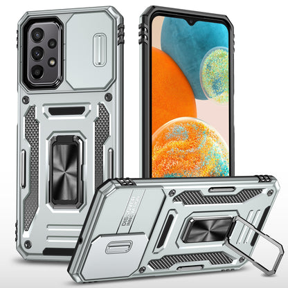 Armor Series for Samsung Galaxy A23 4G / 5G (Global Version) Kickstand Design Phone Case PC + TPU Protective Back Cover with Slide Camera Cover