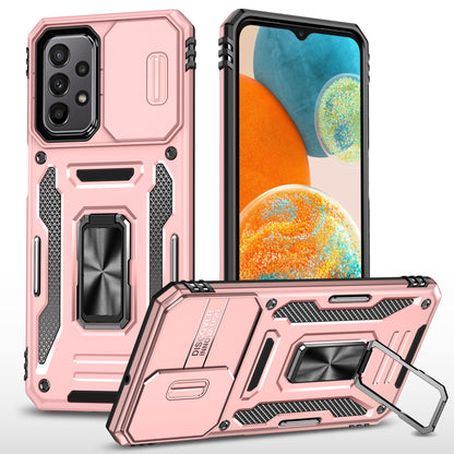 Armor Series for Samsung Galaxy A23 4G / 5G (Global Version) Kickstand Design Phone Case PC + TPU Protective Back Cover with Slide Camera Cover