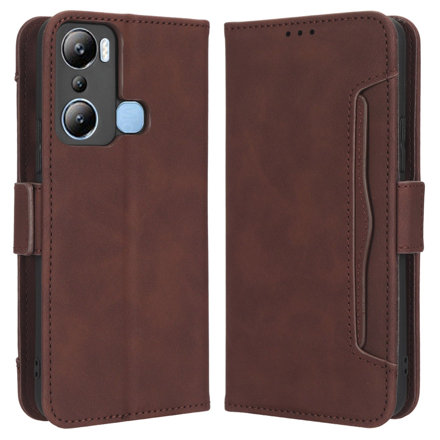 For Infinix Hot 20i 4G X665C / X665E Dual Magnetic Clasp PU Leather Stand Wallet Phone Cover Multiple Card Slots Anti-drop Case