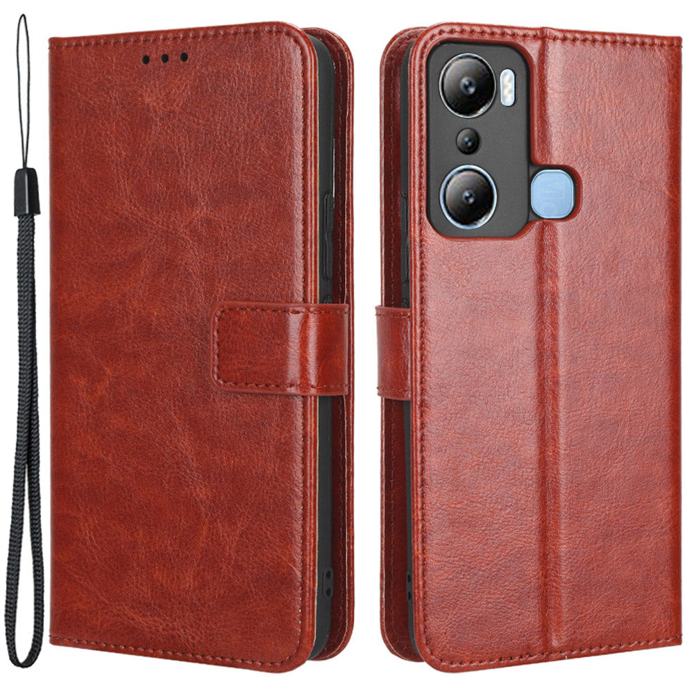 For Infinix Hot 20i 4G X665C / X665E Crazy Horse Texture Magnetic Clasp PU Leather Case Wallet Stand Shockproof Phone Cover with Strap