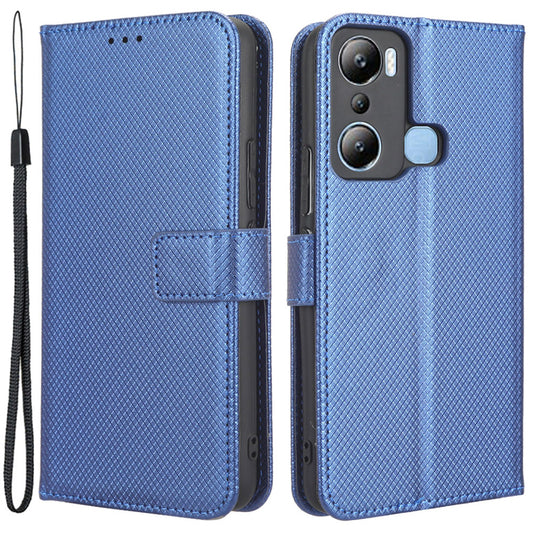 For Infinix Hot 20i 4G X665C / X665E Diamond Texture PU Leather Case Full Protection Stand Wallet Phone Cover with Strap