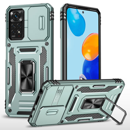 Armor Series for Xiaomi Redmi Note 11 Pro 4G (MediaTek) / Redmi Note 11 Pro 5G (Qualcomm) Slide Camera Protection Case Kickstand PC + TPU Impact-Resistant Cover