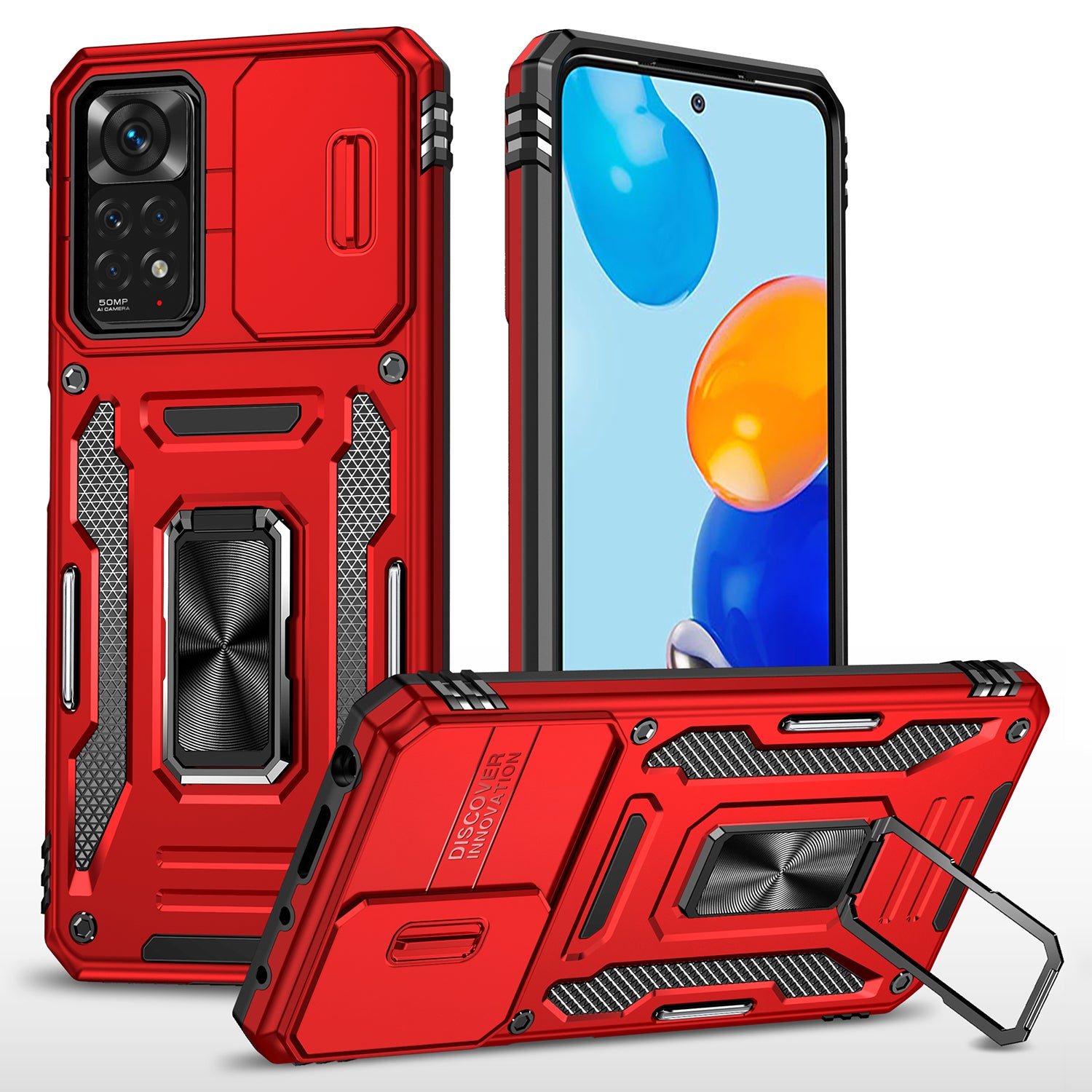 Armor Series for Xiaomi Redmi Note 11 Pro 4G (MediaTek) / Redmi Note 11 Pro 5G (Qualcomm) Slide Camera Protection Case Kickstand PC + TPU Impact-Resistant Cover