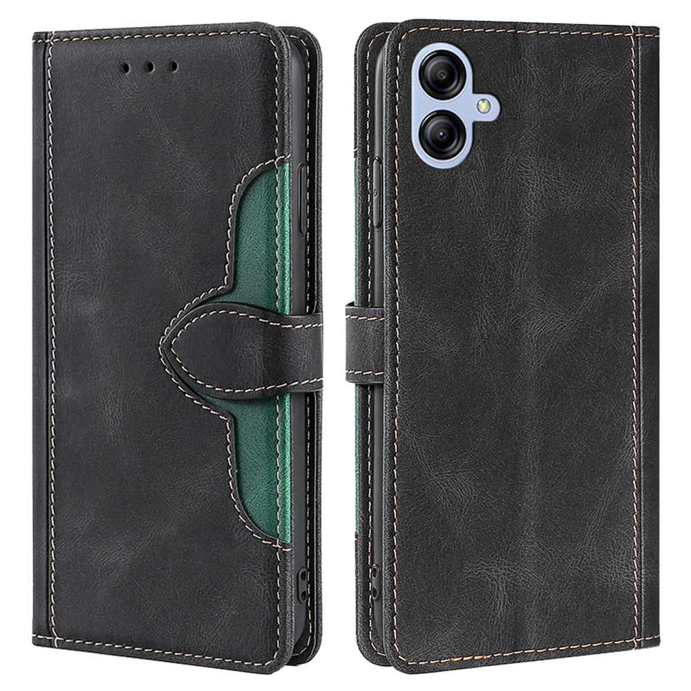 For Samsung Galaxy A04e 4G Fall Protection Skin-touch Feeling Phone Stand Case PU Leather Magnetic Clasp Straw Hat Design Wallet Folio Flip Cover