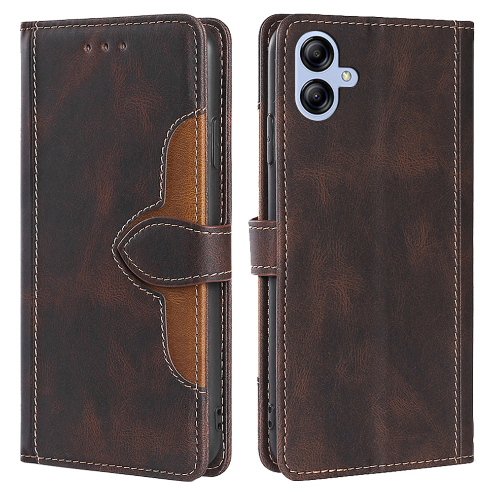 For Samsung Galaxy A04e 4G Fall Protection Skin-touch Feeling Phone Stand Case PU Leather Magnetic Clasp Straw Hat Design Wallet Folio Flip Cover