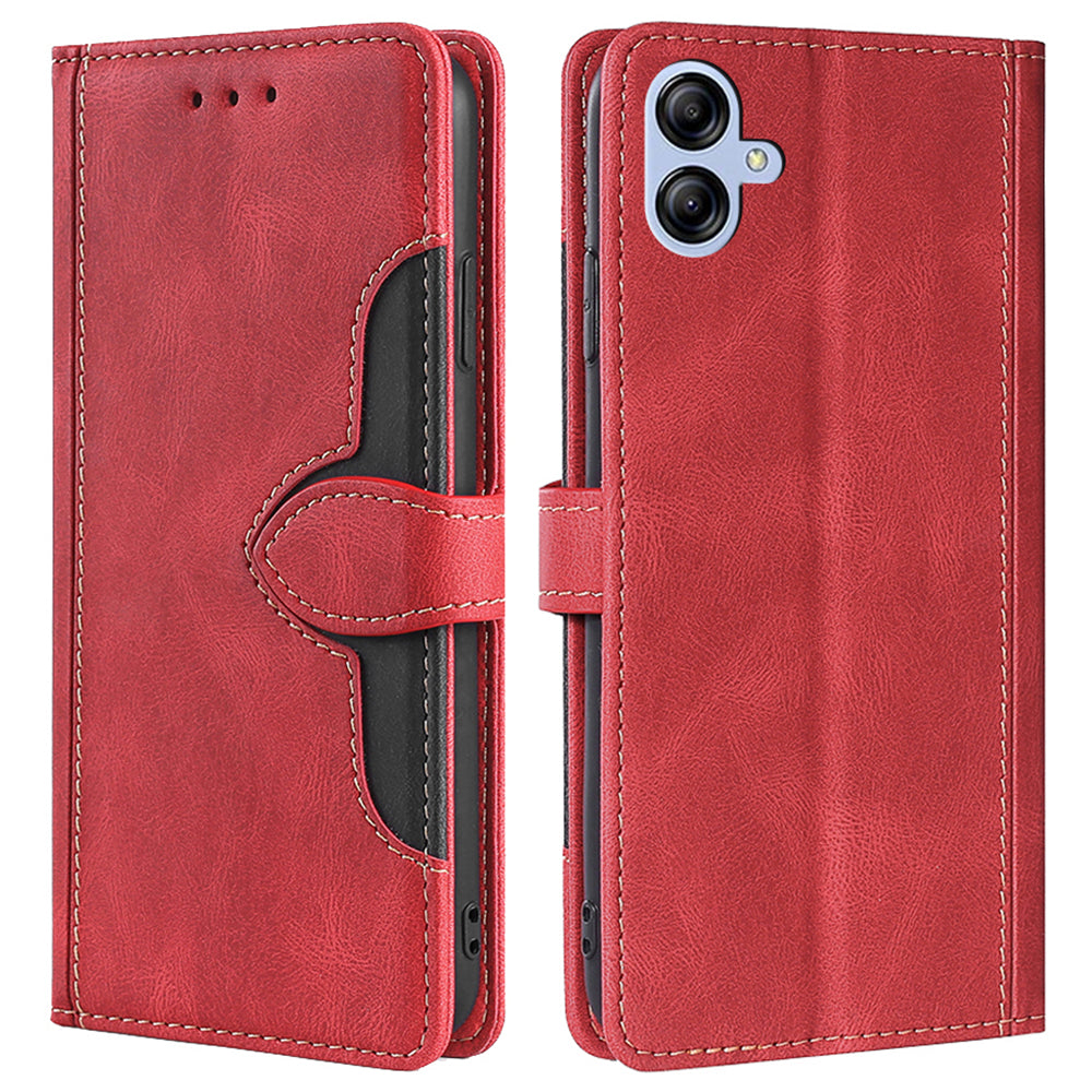 For Samsung Galaxy A04e 4G Fall Protection Skin-touch Feeling Phone Stand Case PU Leather Magnetic Clasp Straw Hat Design Wallet Folio Flip Cover