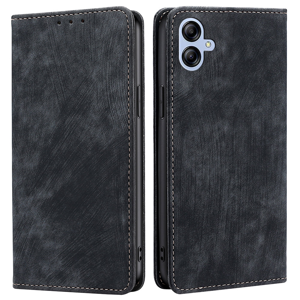 For Samsung Galaxy A04e 4G Full Coverage PU Leather Phone Case RFID Blocking Magnetic Auto-absorbed Cover with Wallet Stand