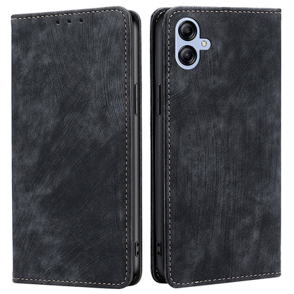 For Samsung Galaxy A04e 4G Full Coverage PU Leather Phone Case RFID Blocking Magnetic Auto-absorbed Cover with Wallet Stand