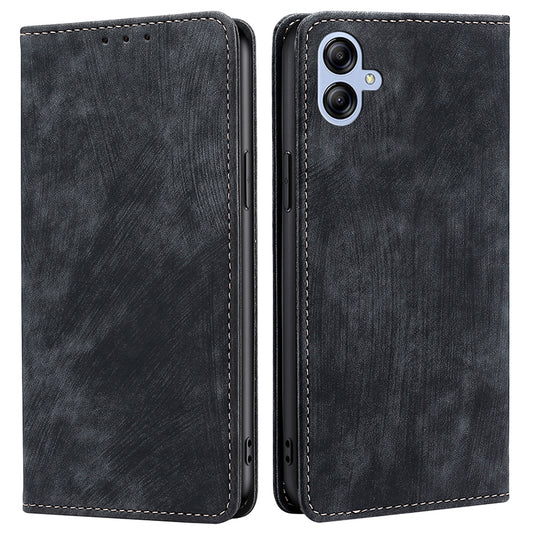 For Samsung Galaxy A04e 4G Full Coverage PU Leather Phone Case RFID Blocking Magnetic Auto-absorbed Cover with Wallet Stand