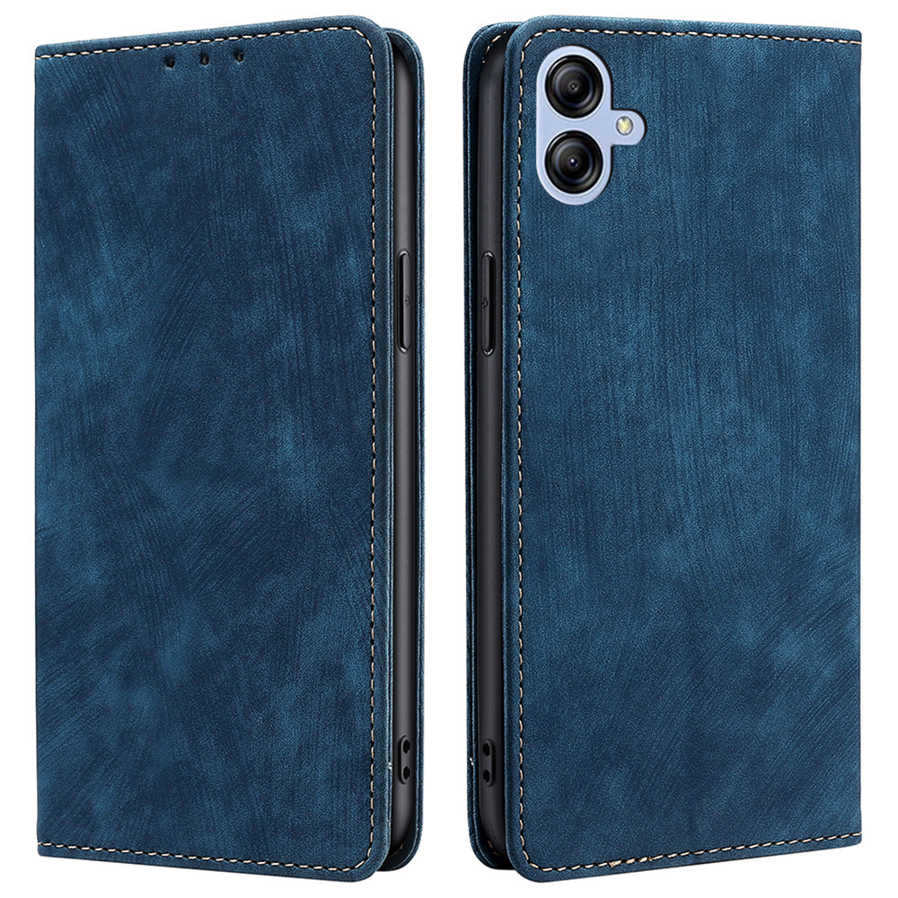 For Samsung Galaxy A04e 4G Full Coverage PU Leather Phone Case RFID Blocking Magnetic Auto-absorbed Cover with Wallet Stand