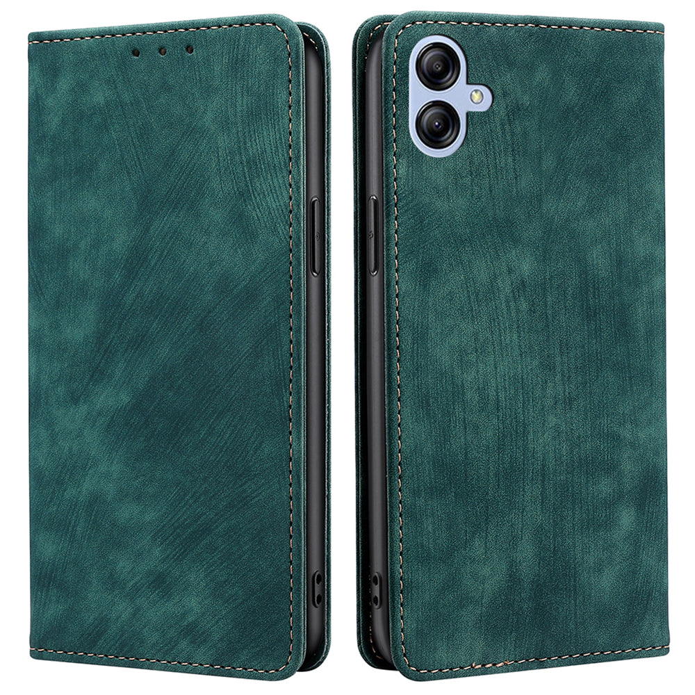 For Samsung Galaxy A04e 4G Full Coverage PU Leather Phone Case RFID Blocking Magnetic Auto-absorbed Cover with Wallet Stand