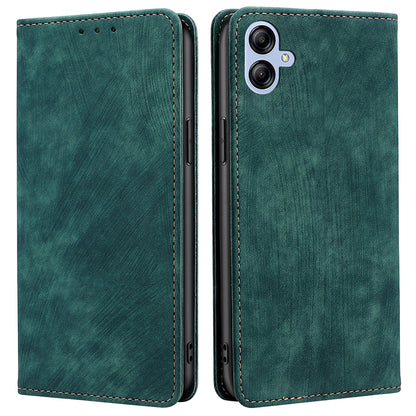For Samsung Galaxy A04e 4G Full Coverage PU Leather Phone Case RFID Blocking Magnetic Auto-absorbed Cover with Wallet Stand